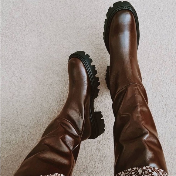 New Zara Tall Lug Sole Leather Boots - Picture 4 of 10